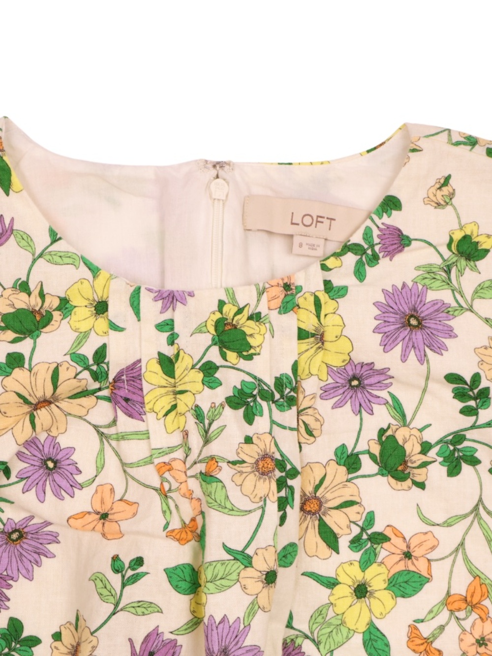 LOFT Floral Linen Blend Shift Dress Long Sleeve Size 8 Spring Dress - Picture 6 of 7